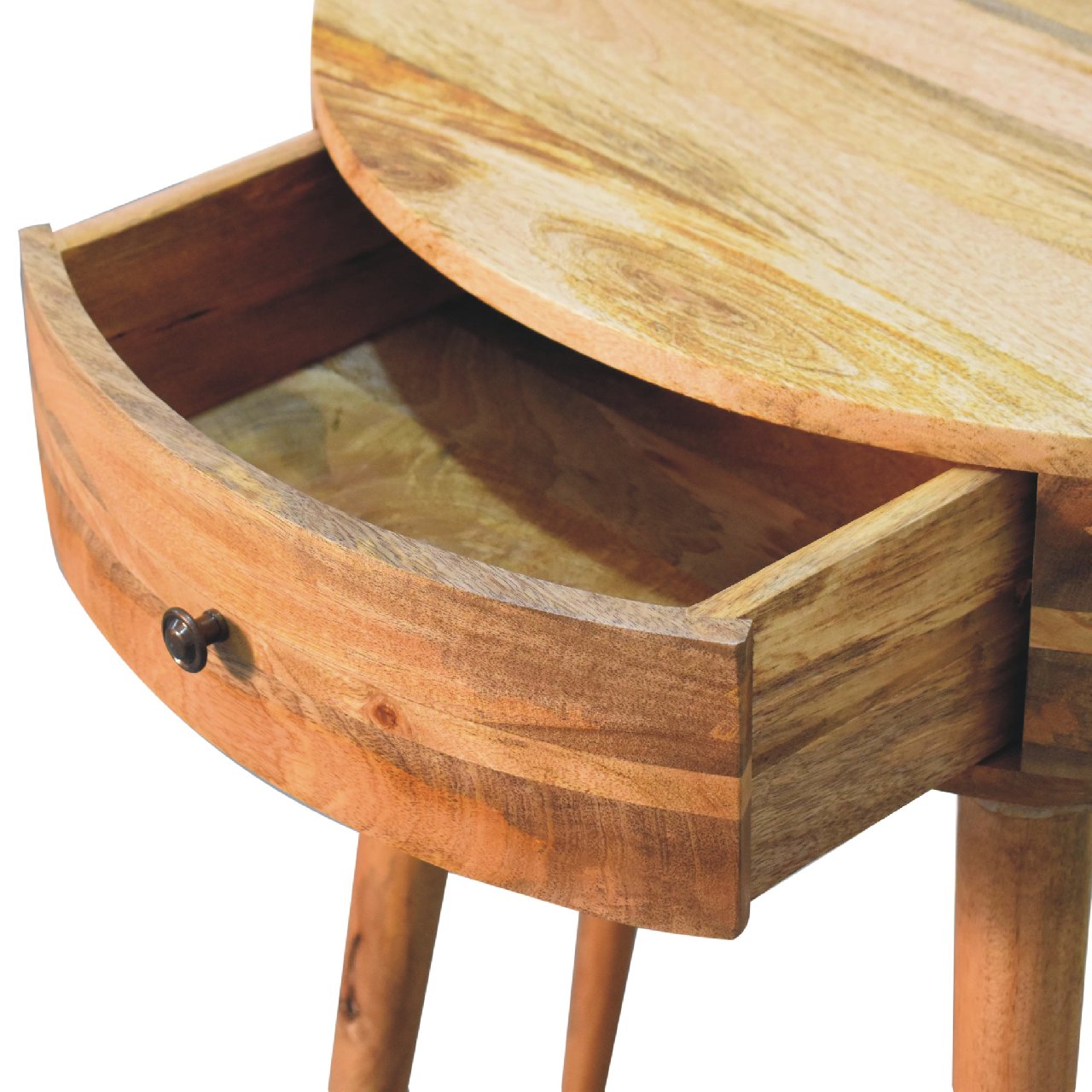 Solid Mango Wood Oak Finished 1 Drawer Semi Circular Odyssey Console Table - Image 6