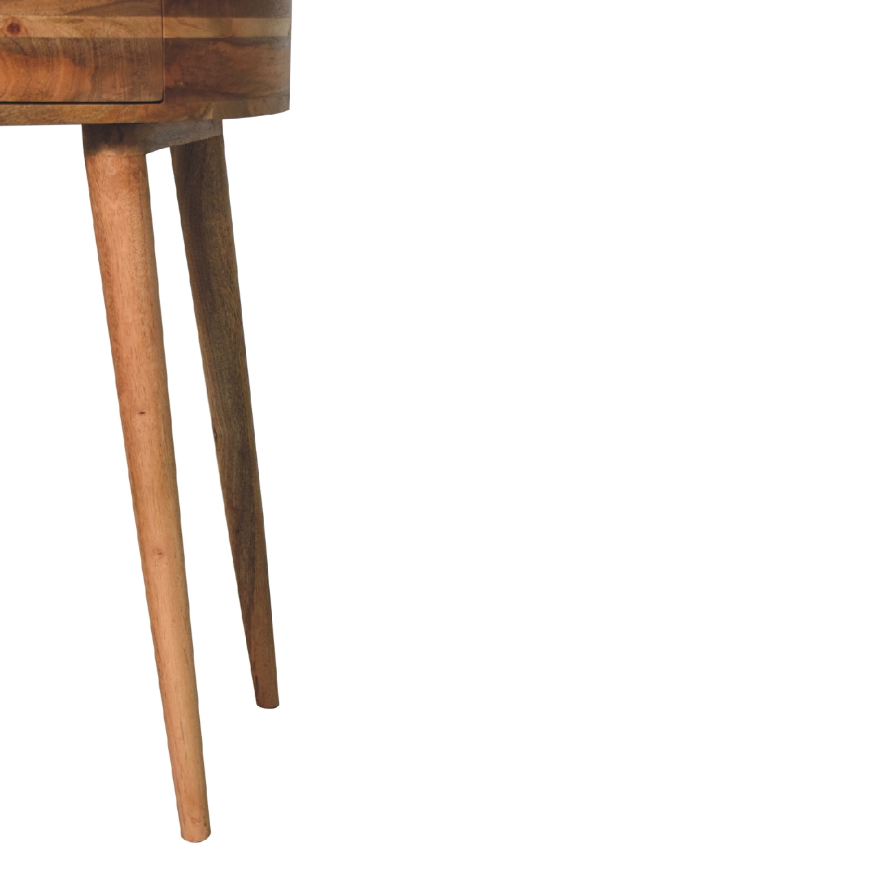 Solid Mango Wood Oak Finished 1 Drawer Semi Circular Odyssey Console Table - Image 7