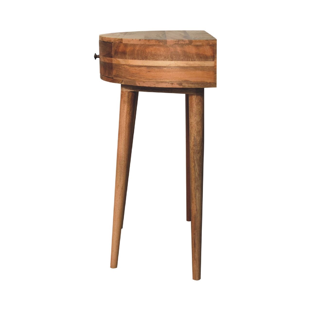 Solid Mango Wood Oak Finished 1 Drawer Semi Circular Odyssey Console Table - Image 8