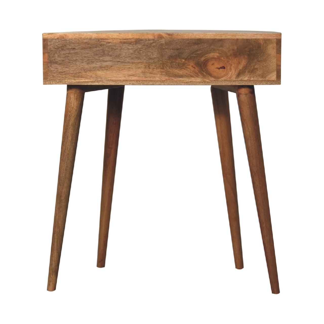 Solid Mango Wood Oak Finished 1 Drawer Semi Circular Odyssey Console Table - Image 9