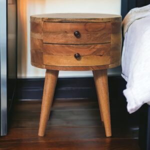 Solid Mango Wood Oak Finished 2 Drawer Rounded Odyssey Bedside