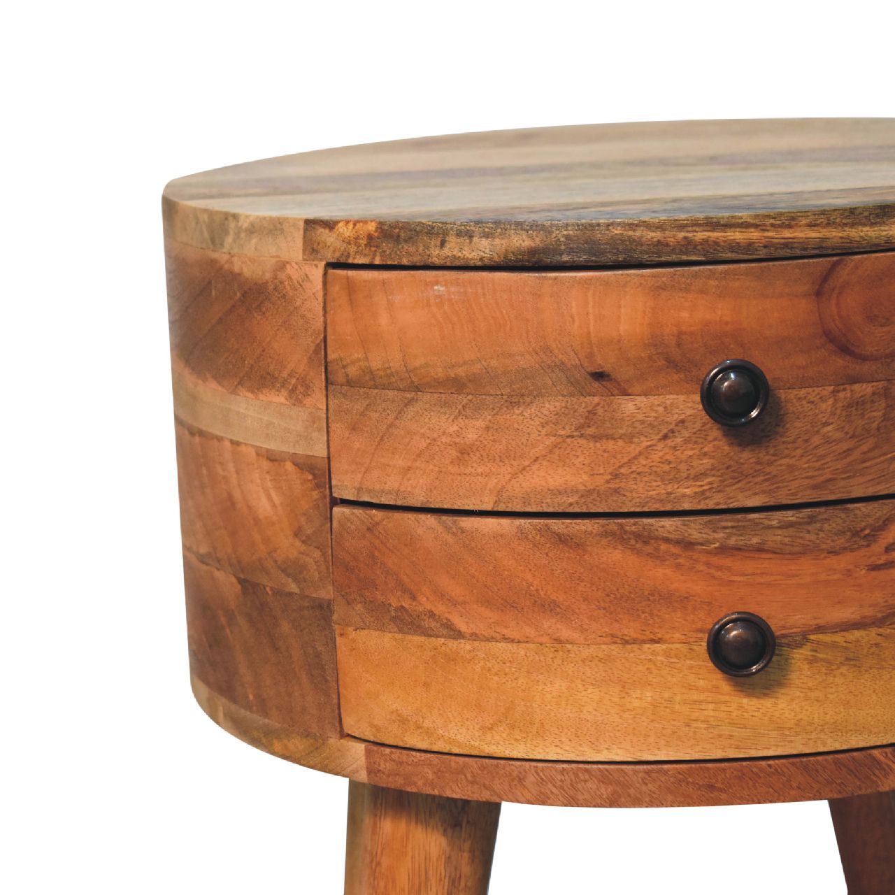 Solid Mango Wood Oak Finished 2 Drawer Rounded Odyssey Bedside - Image 4