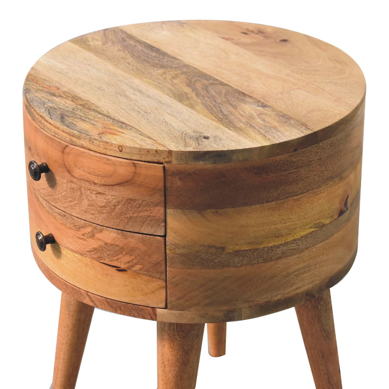 Solid Mango Wood Oak Finished 2 Drawer Rounded Odyssey Bedside - Image 5
