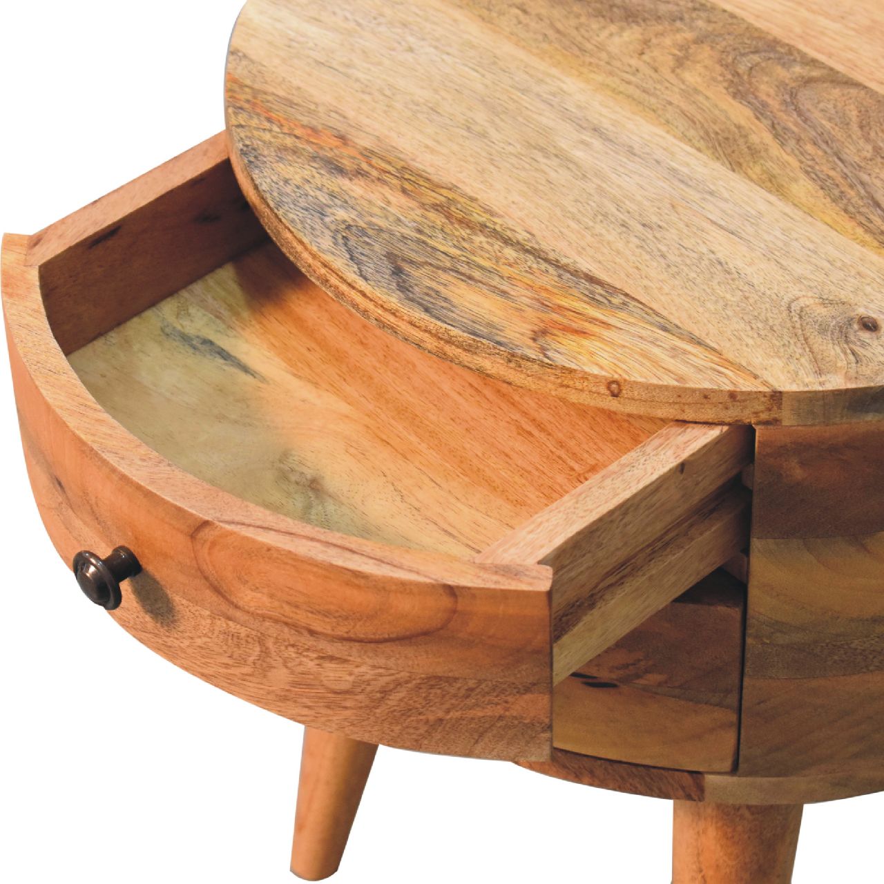 Solid Mango Wood Oak Finished 2 Drawer Rounded Odyssey Bedside - Image 6