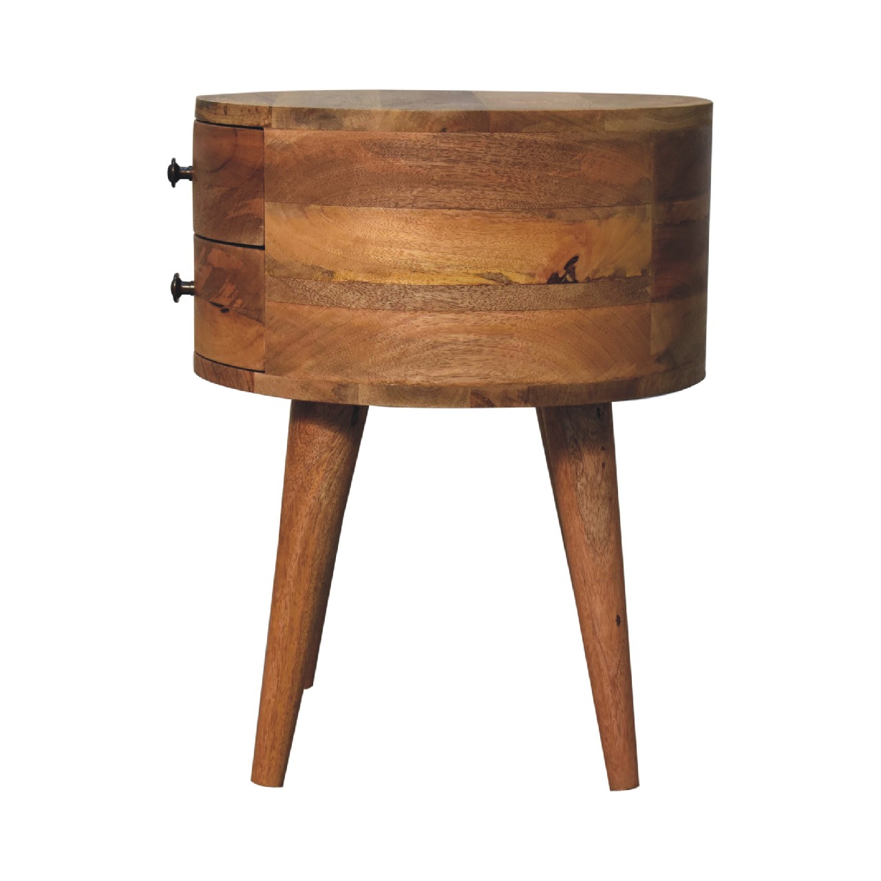 Solid Mango Wood Oak Finished 2 Drawer Rounded Odyssey Bedside - Image 8