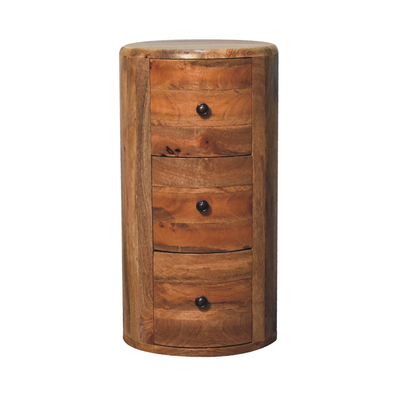Solid Mango Wood Oak Finished 3 Drawer Drum Chest