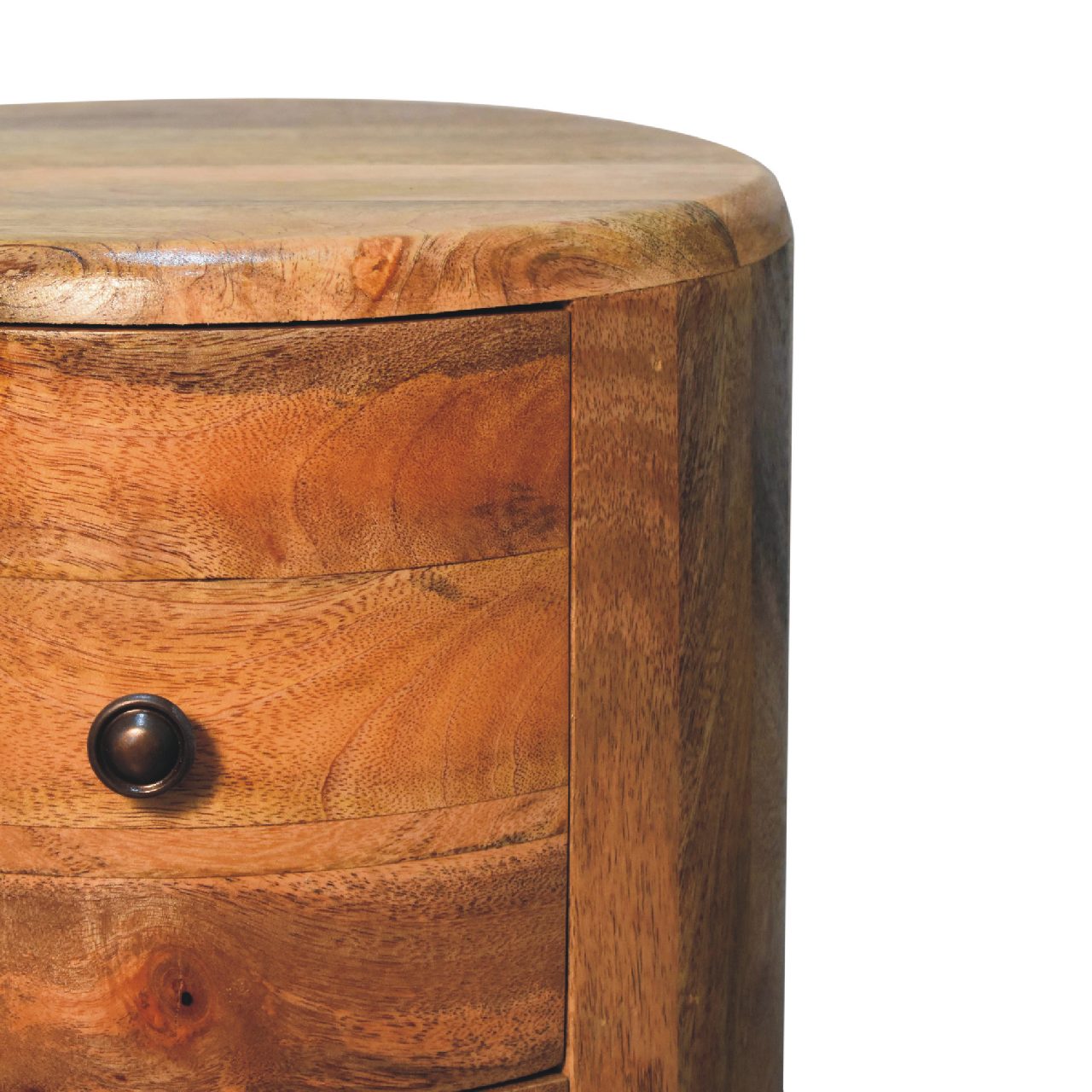 Solid Mango Wood Oak Finished 3 Drawer Drum Chest - Image 4