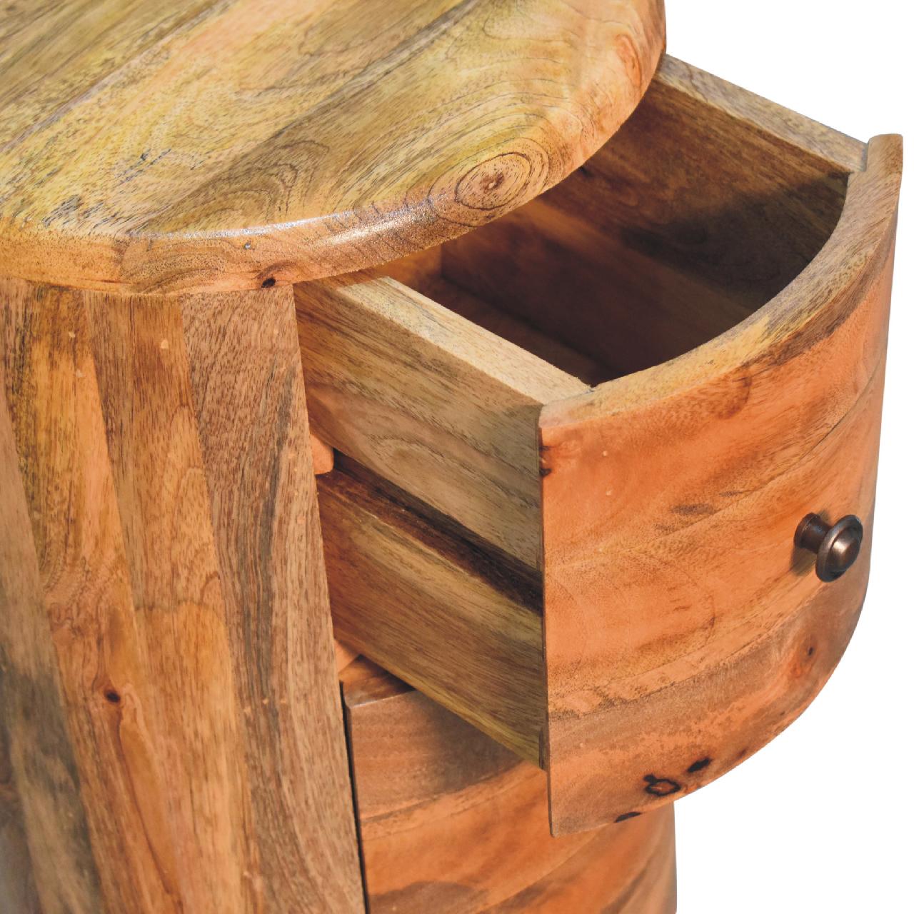 Solid Mango Wood Oak Finished 3 Drawer Drum Chest - Image 6