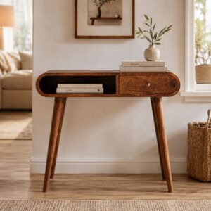 Solid Mango Wood Chestnut Finished 1 Drawer 1 Slot London Console Table