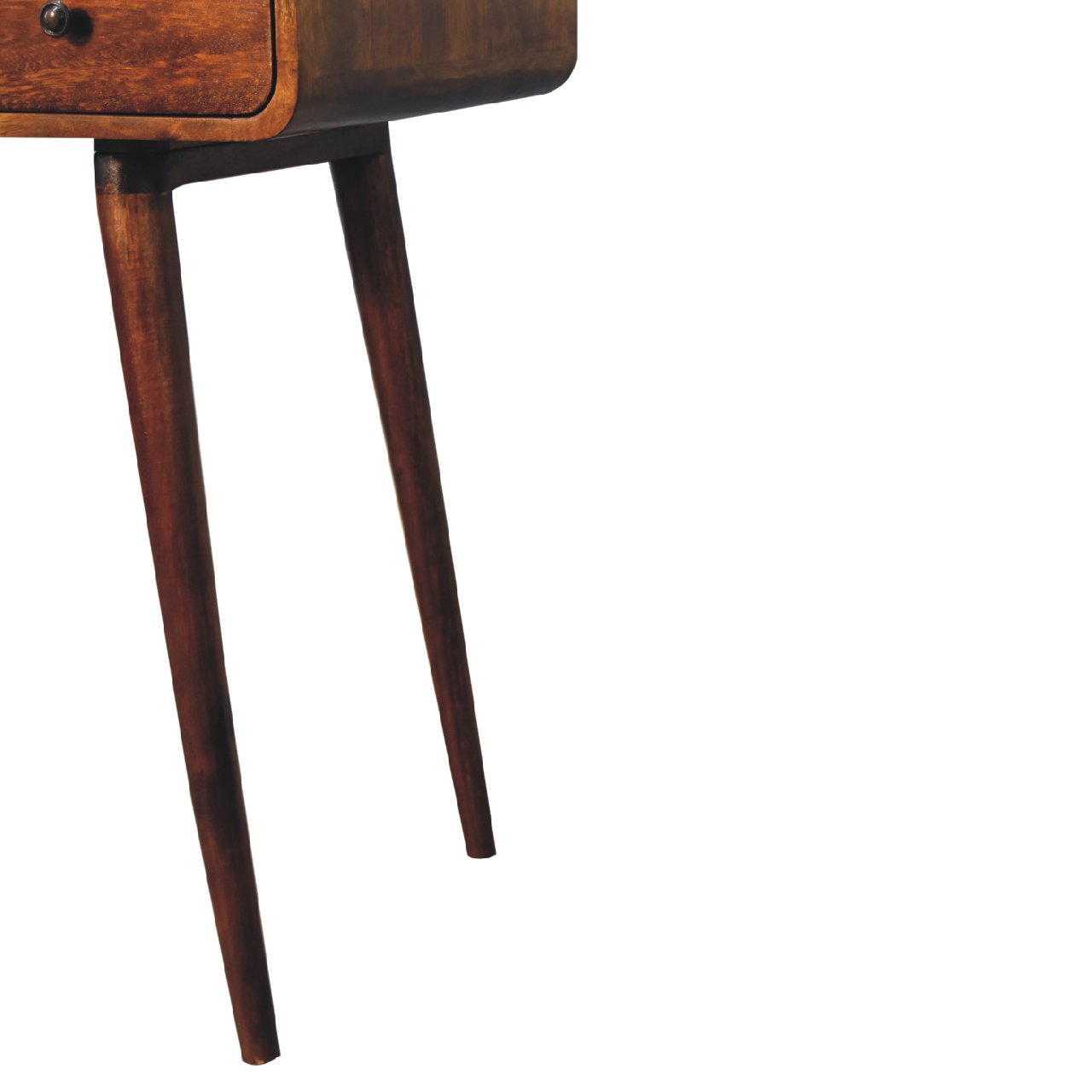Solid Mango Wood Chestnut Finished 1 Drawer 1 Slot Curved Writing Desk - Image 7