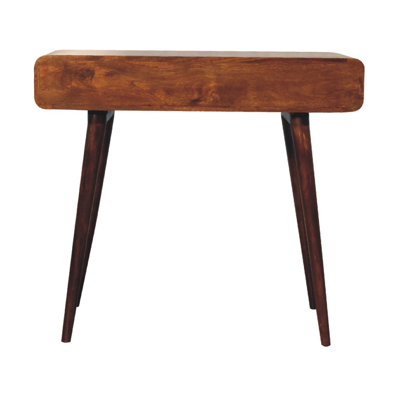 Solid Mango Wood Chestnut Finished 1 Drawer 1 Slot Curved Writing Desk - Image 9