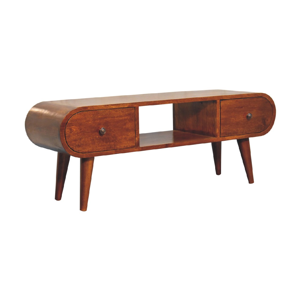 Solid Mango Wood Chestnut Finished Mango Wood 2 Drawer Media/Television Unit - Image 2