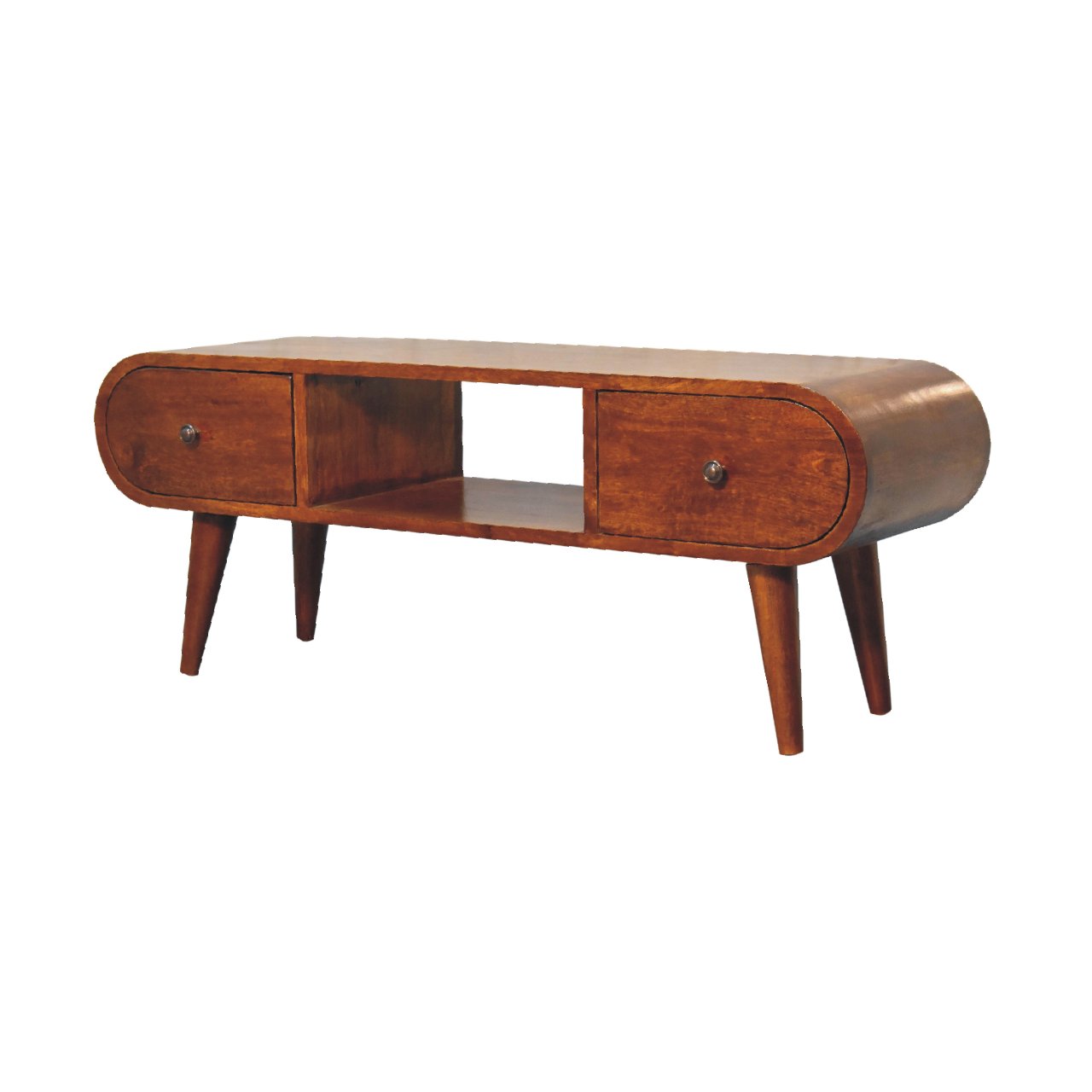 Solid Mango Wood Chestnut Finished Mango Wood 2 Drawer Media/Television Unit - Image 3