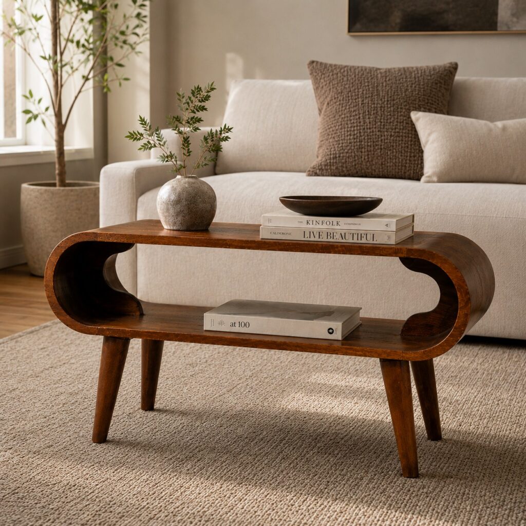 Solid Mango Wood Chestnut Finished Mango Wood Open Coffee Table