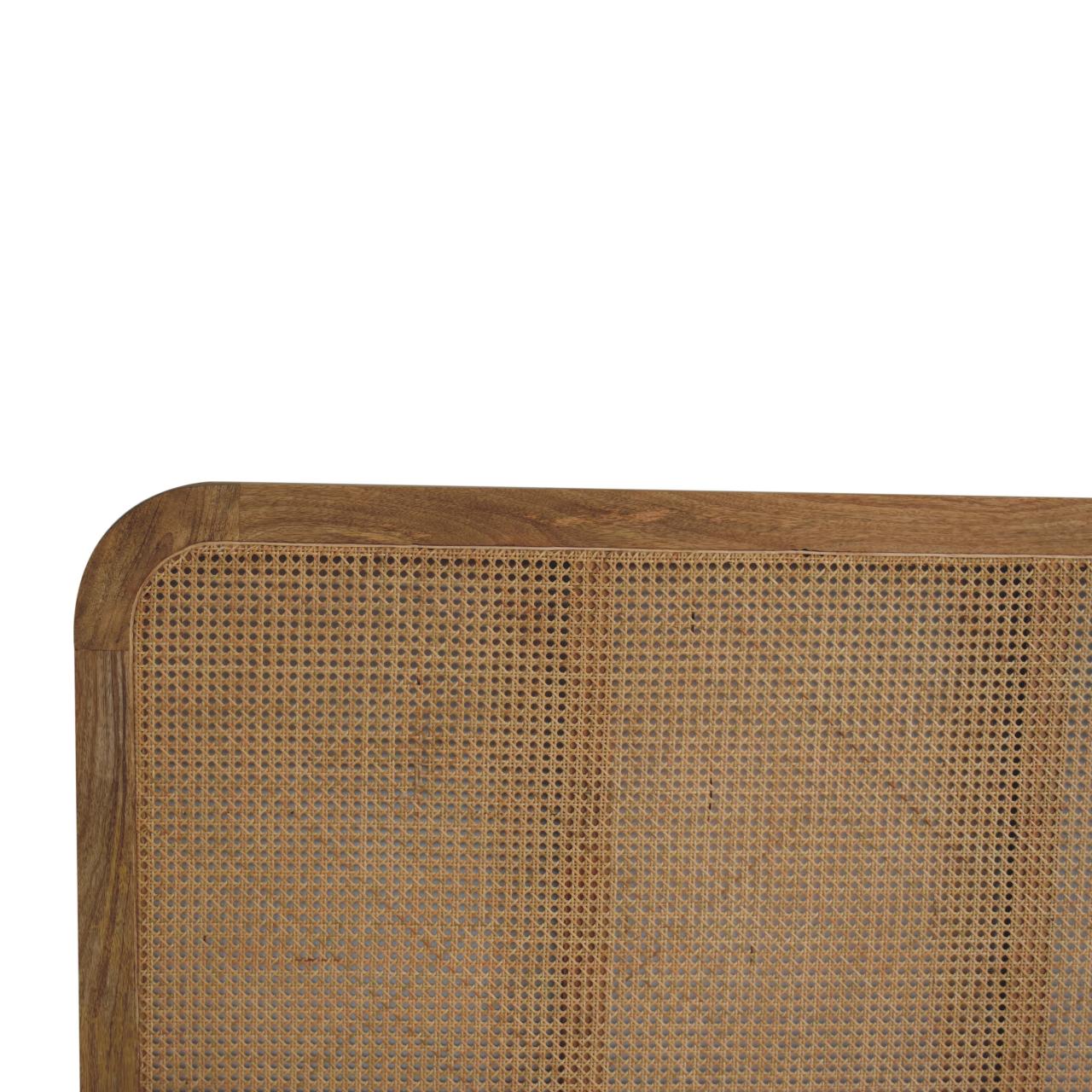 Solid Mango Wood Oak Finished Rattan Bed - Image 4
