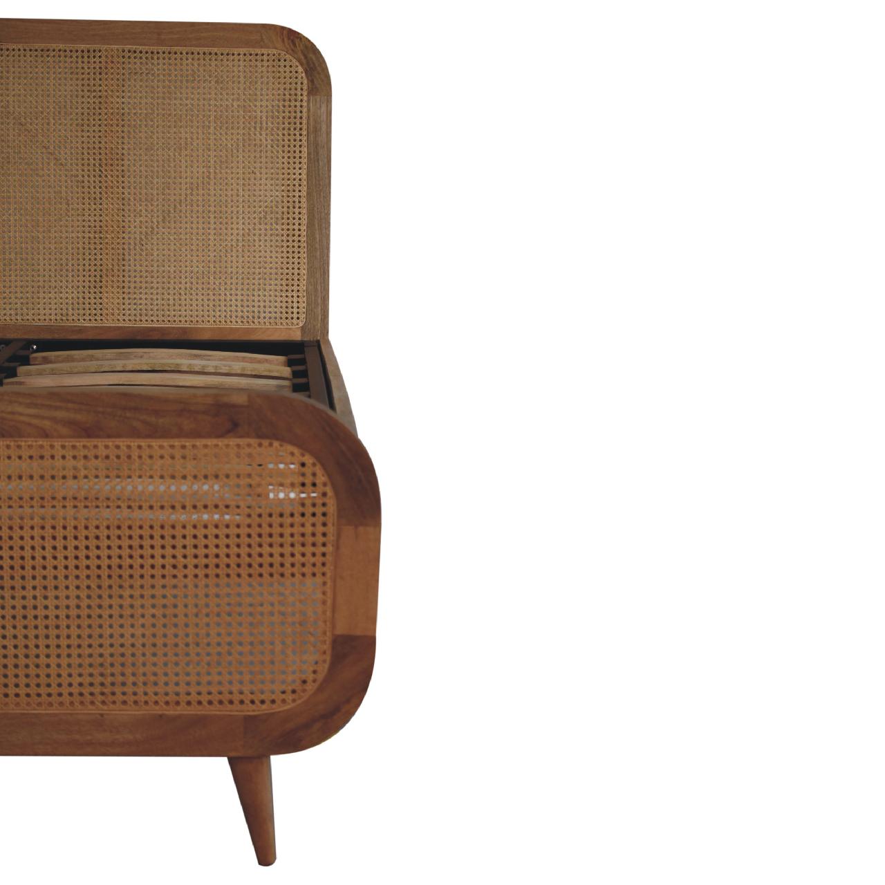 Solid Mango Wood Oak Finished Rattan Bed - Image 5