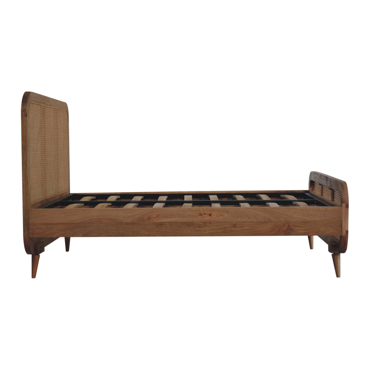 Solid Mango Wood Oak Finished Rattan Bed - Image 8