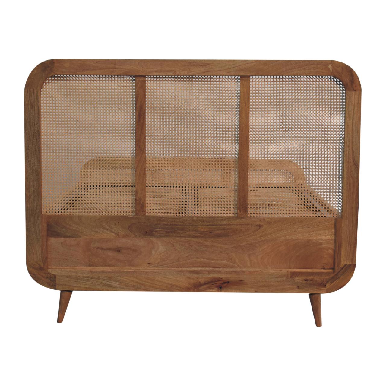 Solid Mango Wood Oak Finished Rattan Bed - Image 9
