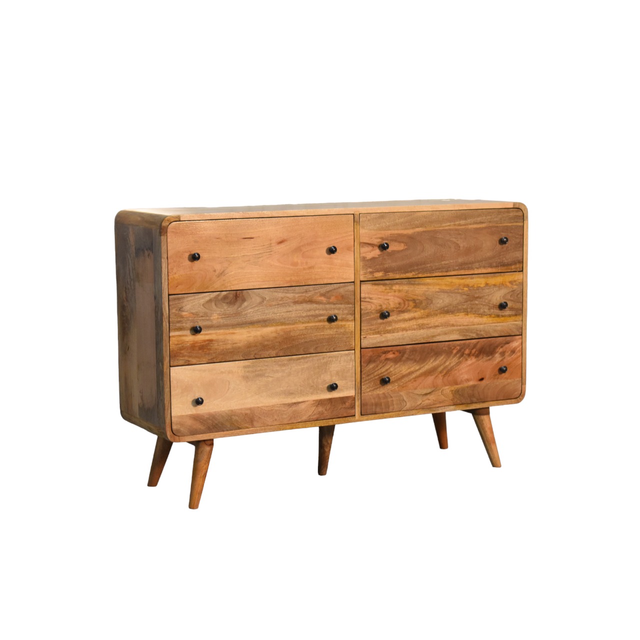 Solid Mango Wood Oak Finished 6 Drawer Large Curved Chest - Image 2