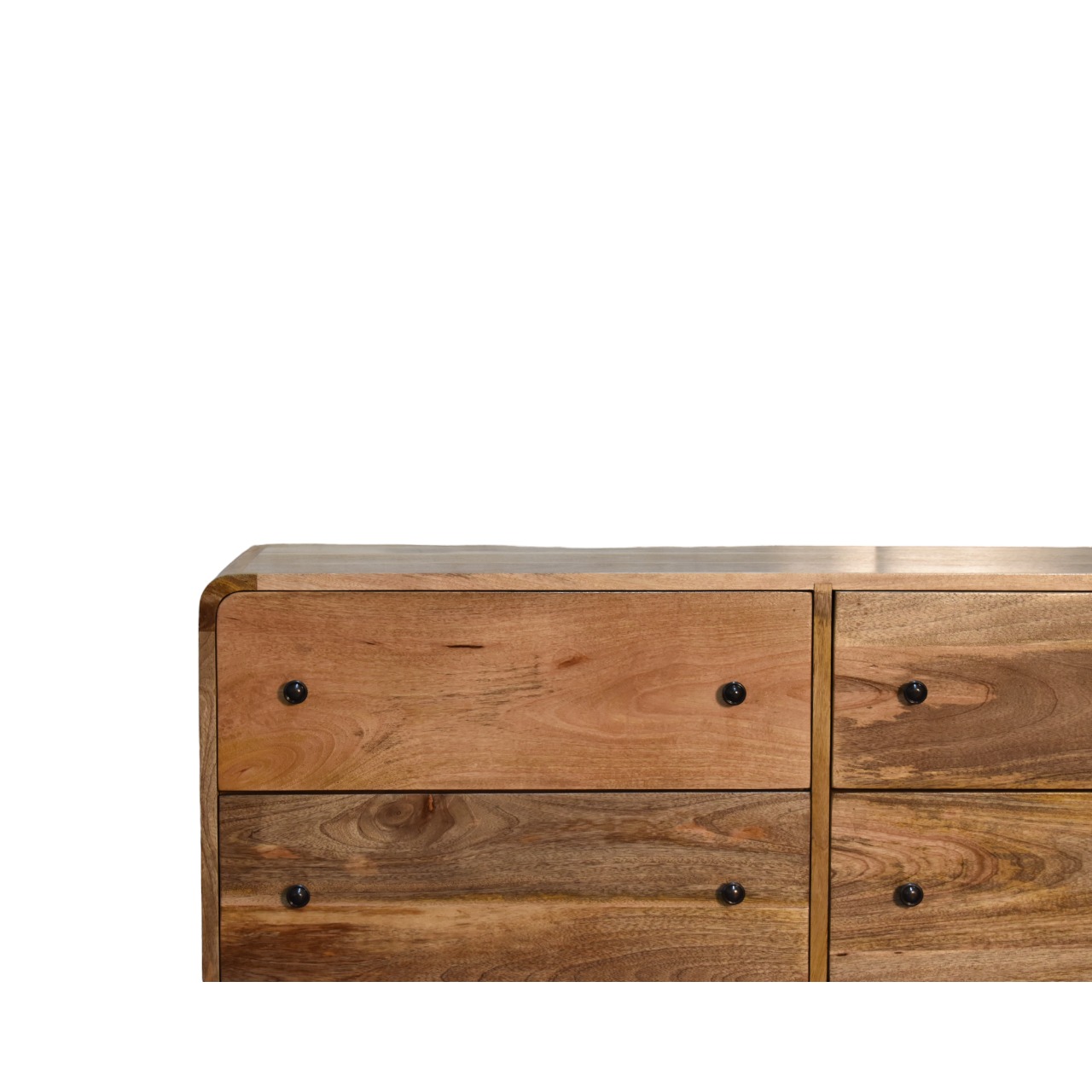Solid Mango Wood Oak Finished 6 Drawer Large Curved Chest - Image 5
