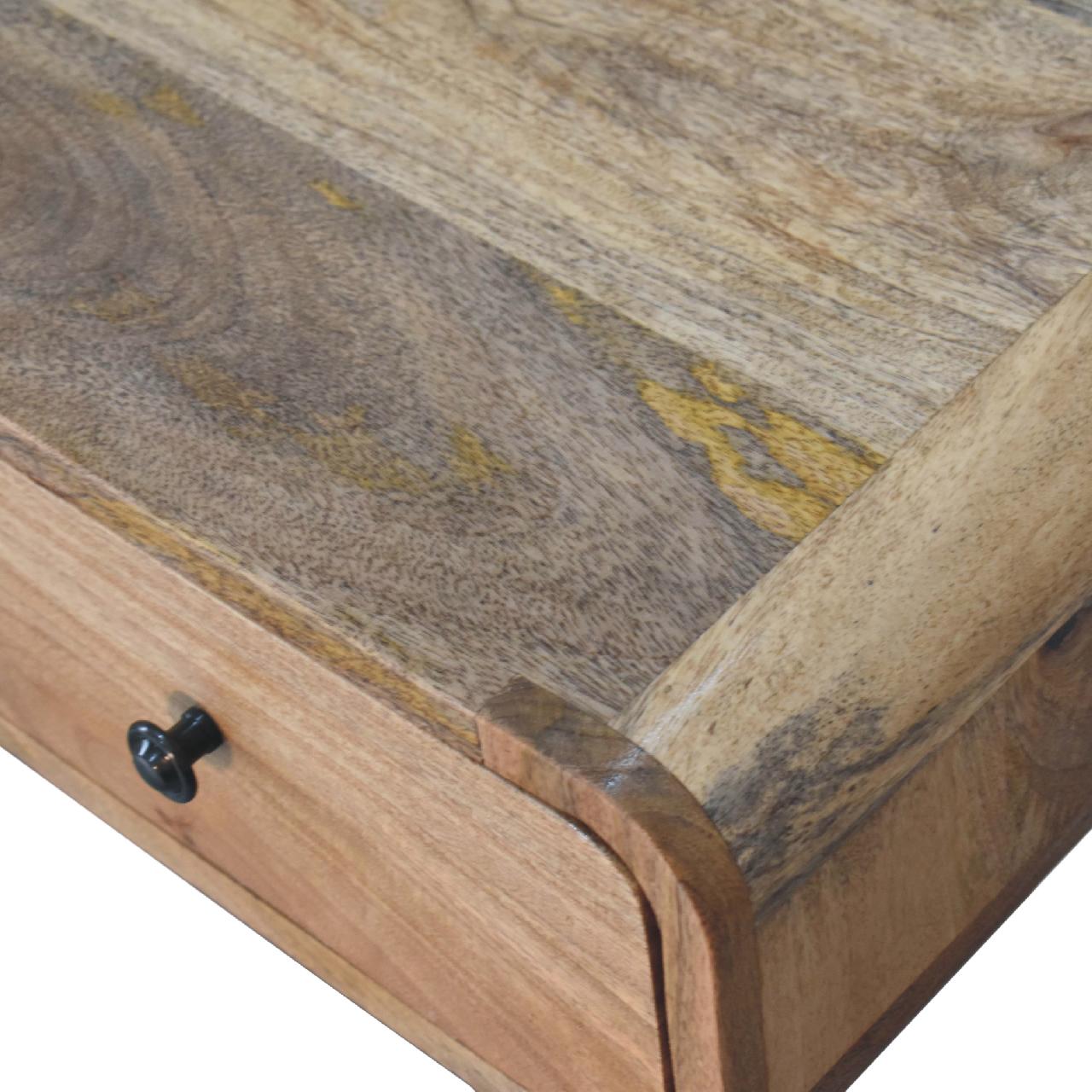 Solid Mango Wood Oak Finished 1 Drawer 1 Slot Curved Writing Desk - Image 4