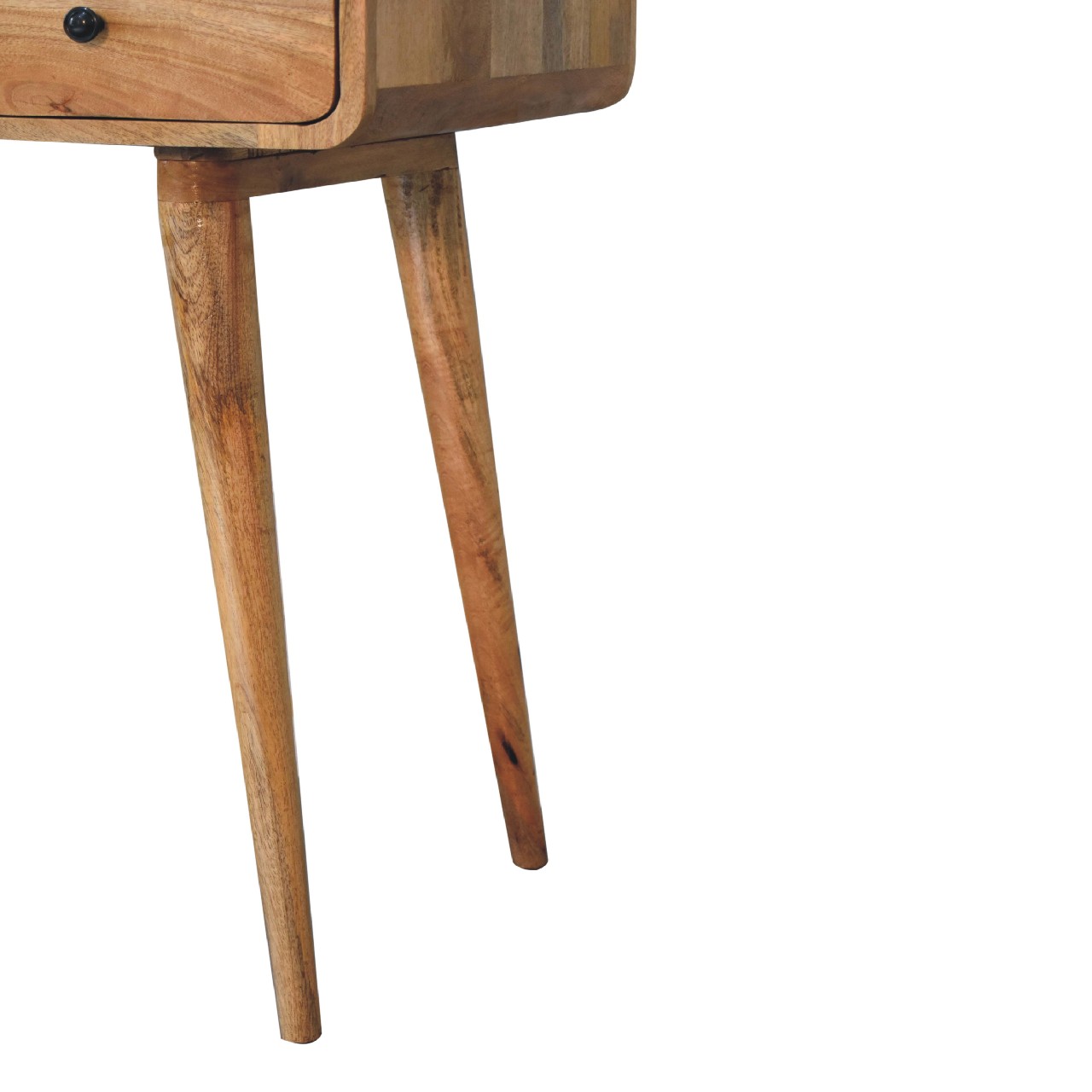 Solid Mango Wood Oak Finished 1 Drawer 1 Slot Curved Writing Desk - Image 6