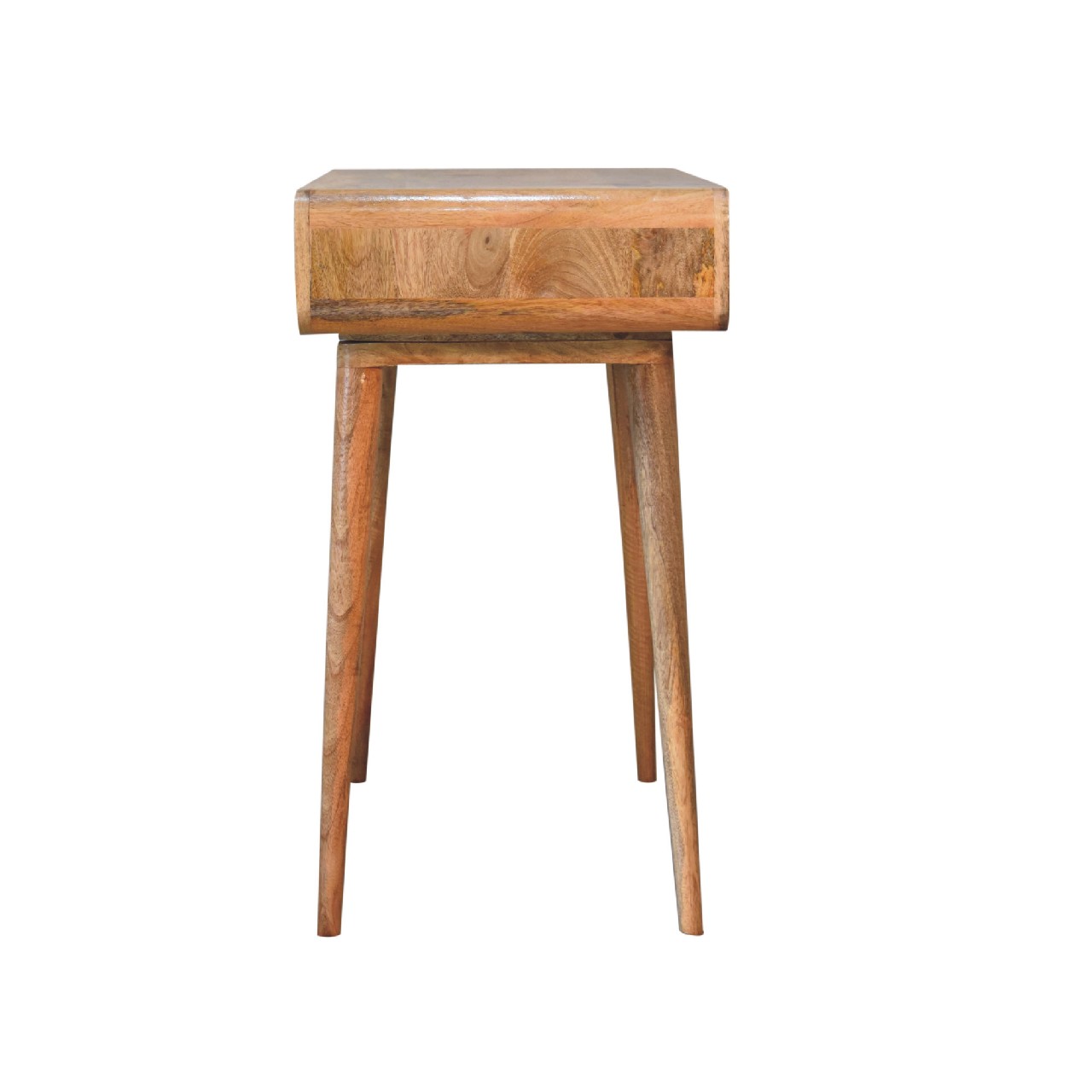 Solid Mango Wood Oak Finished 1 Drawer 1 Slot Curved Writing Desk - Image 7