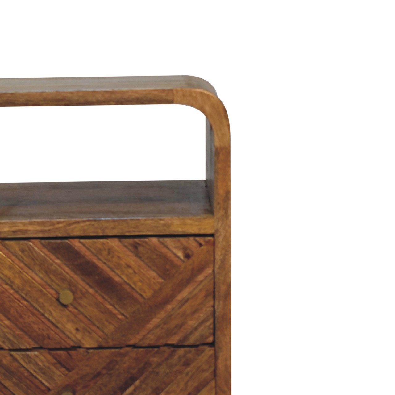 Solid Mango Wood Oak Finish 2 Door 1 Slot Mini Lille Curved Bedside - Image 3