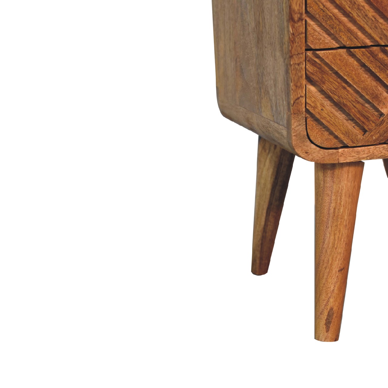 Solid Mango Wood Oak Finish 2 Door 1 Slot Mini Lille Curved Bedside - Image 6