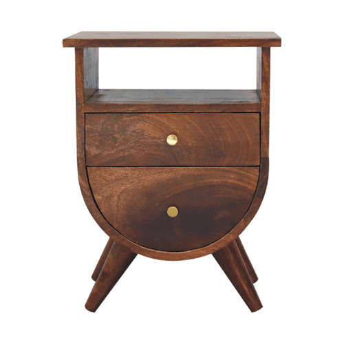 Solid Mango Wood Chestnut Finished 2 Drawer 1 Slot Rounded Bedside - Image 10