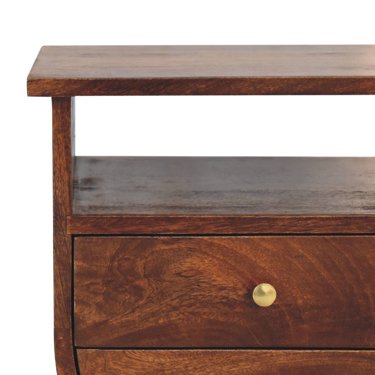 Solid Mango Wood Chestnut Finished 2 Drawer 1 Slot Rounded Bedside - Image 4