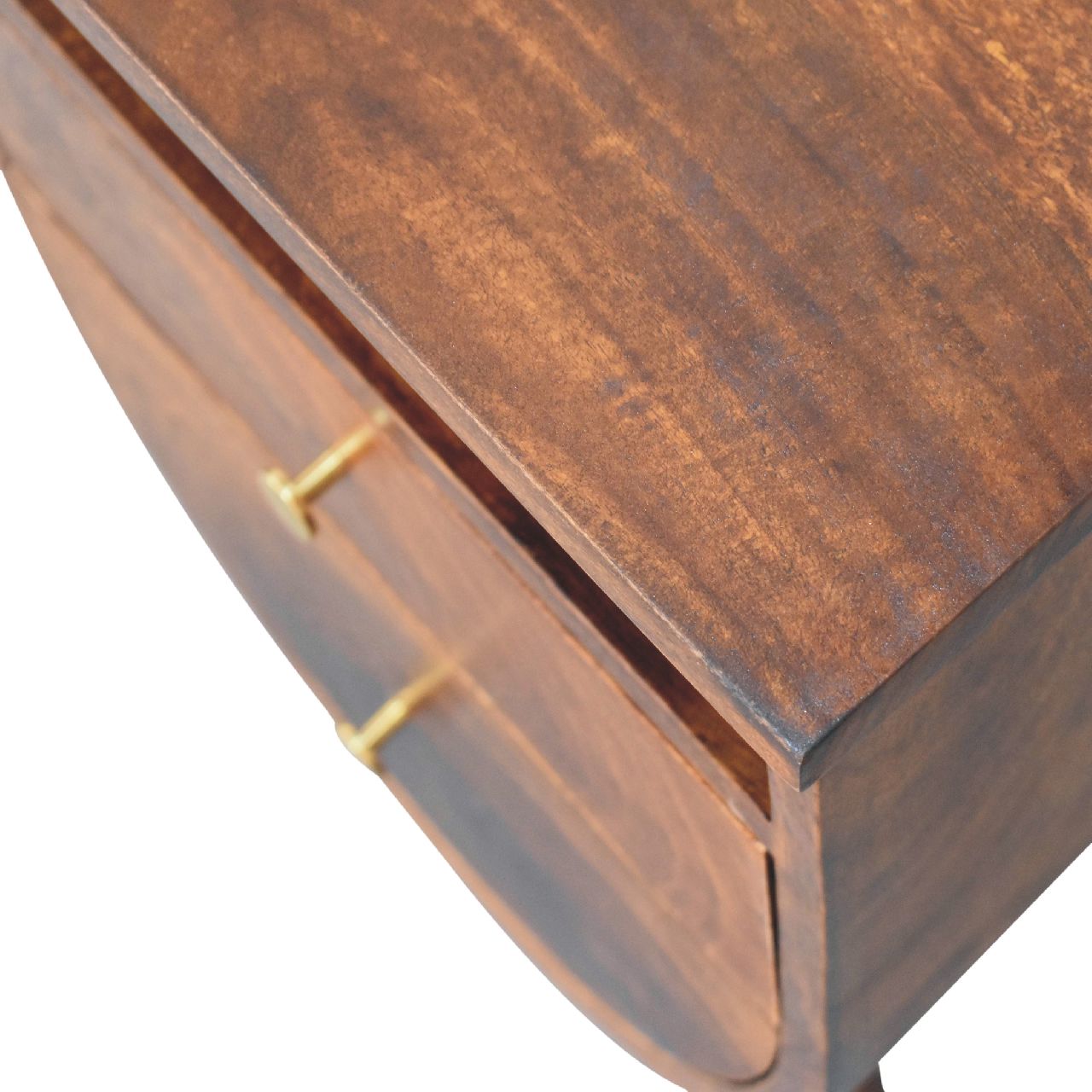 Solid Mango Wood Chestnut Finished 2 Drawer 1 Slot Rounded Bedside - Image 5