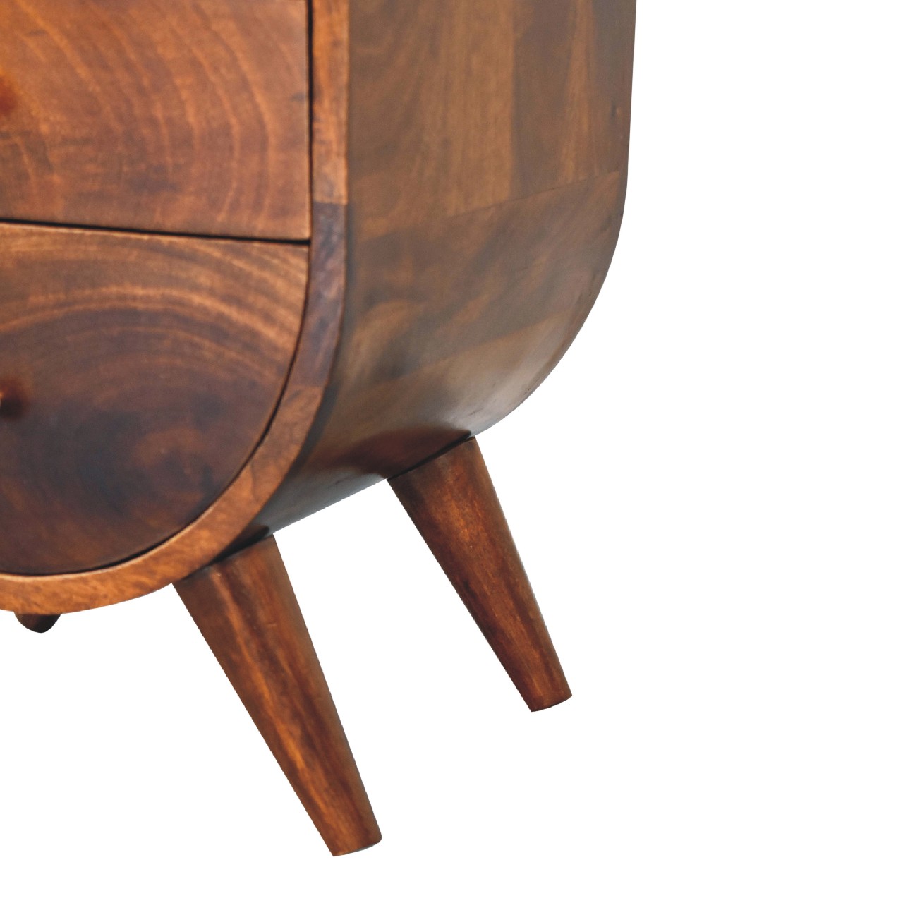 Solid Mango Wood Chestnut Finished 2 Drawer 1 Slot Rounded Bedside - Image 7