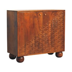 Solid Mango Wood Chestnut Finished 2 Door Dice Pattern Cabinet