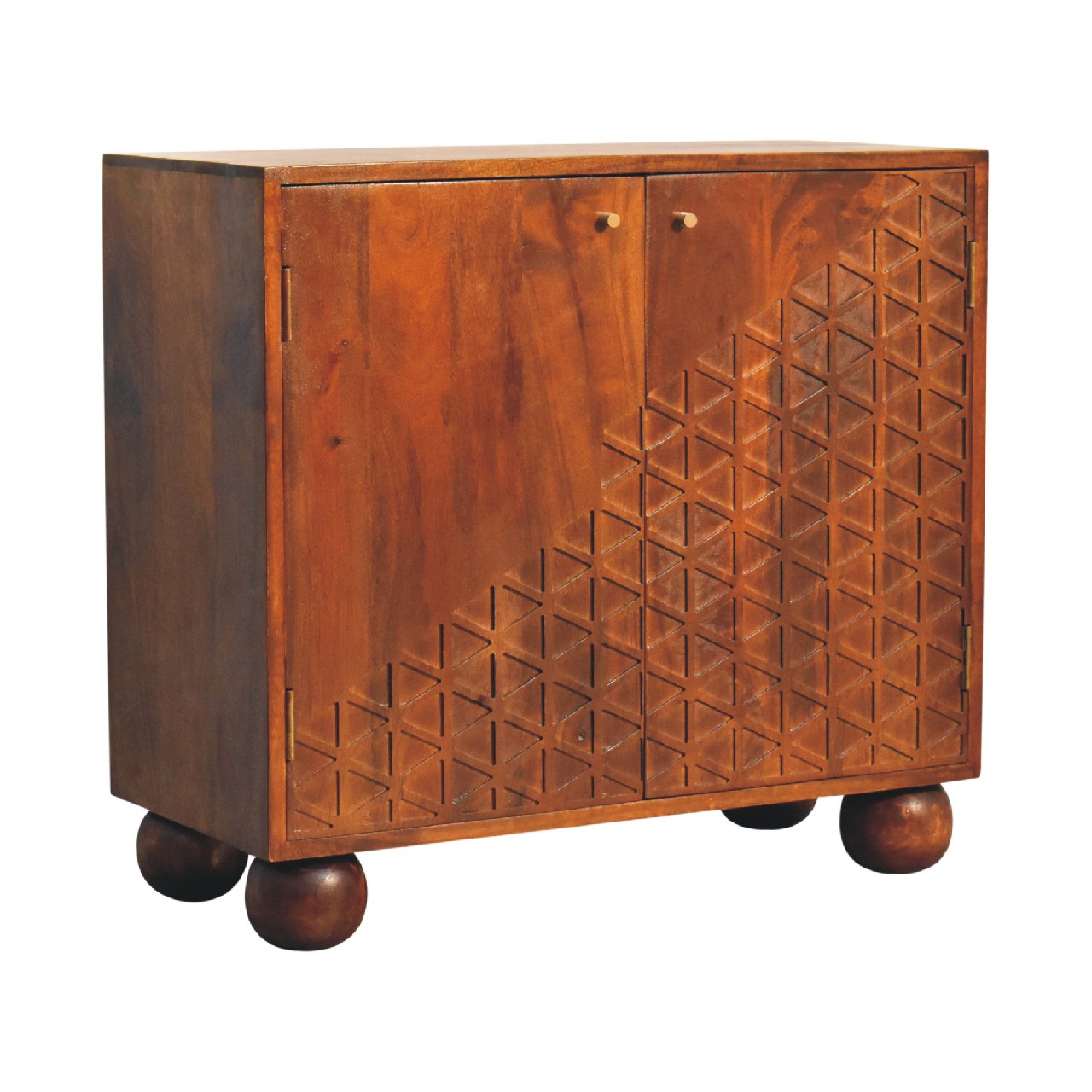 Solid Mango Wood Chestnut Finished 2 Door Dice Pattern Cabinet