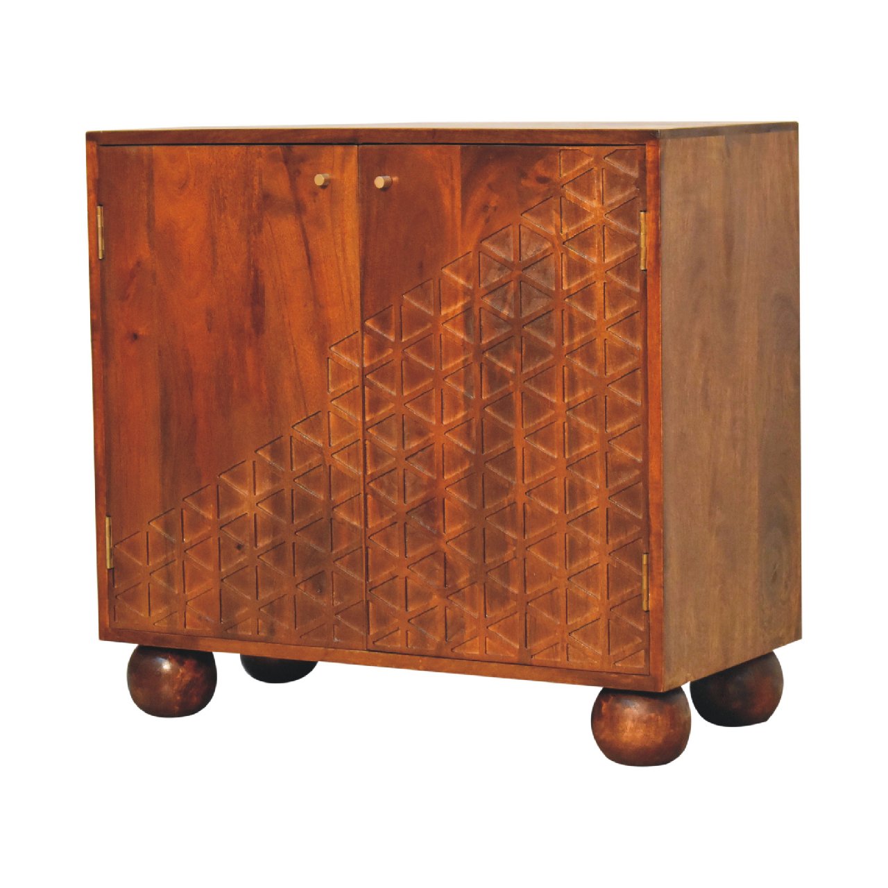 Solid Mango Wood Chestnut Finished 2 Door Dice Pattern Cabinet - Image 2