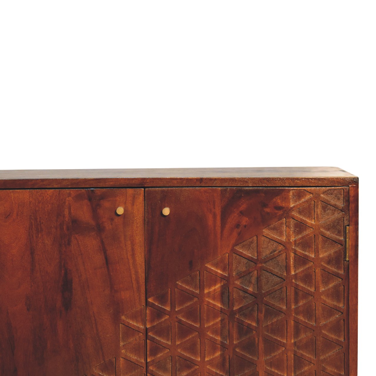 Solid Mango Wood Chestnut Finished 2 Door Dice Pattern Cabinet - Image 3