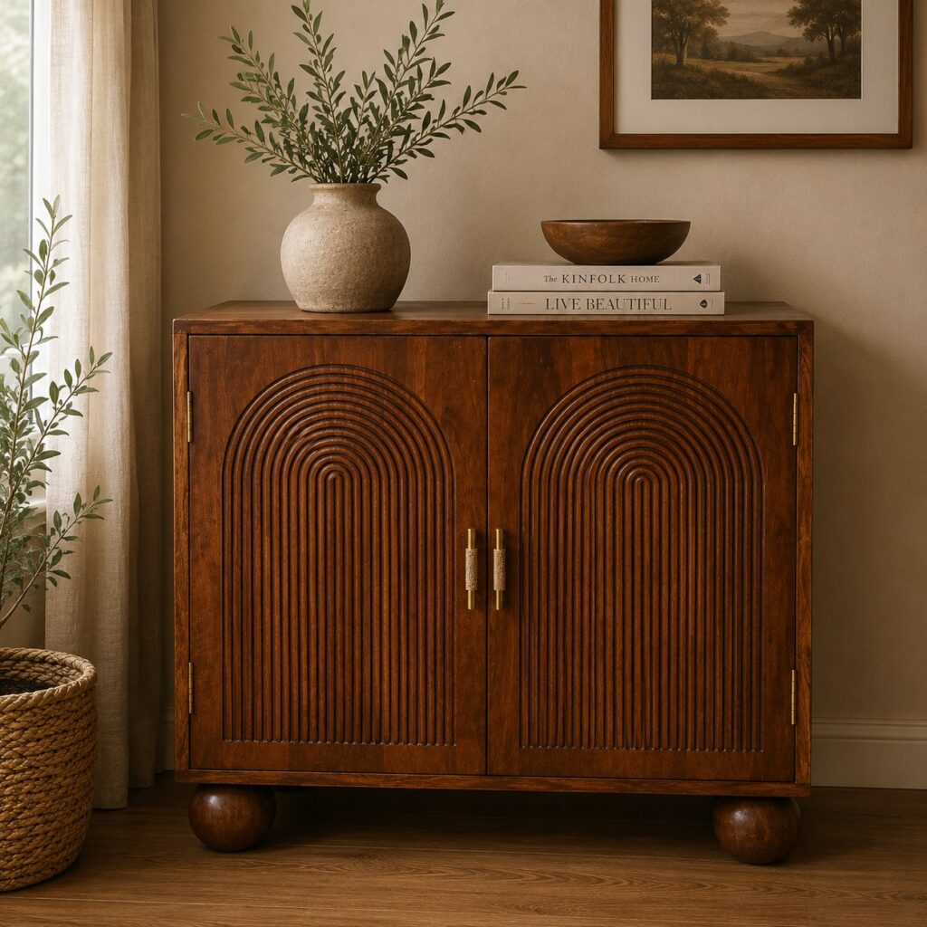 Solid Mango Wood Solid Chestnut Finished 2 Door Cabinet/Cupboard with Ball Feet
