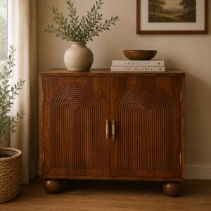 Solid Mango Wood Solid Chestnut Finished 2 Door Cabinet/Cupboard with Ball Feet
