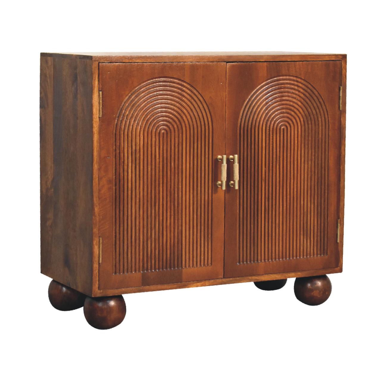 Solid Mango Wood Solid Chestnut Finished 2 Door Cabinet/Cupboard with Ball Feet - Image 2