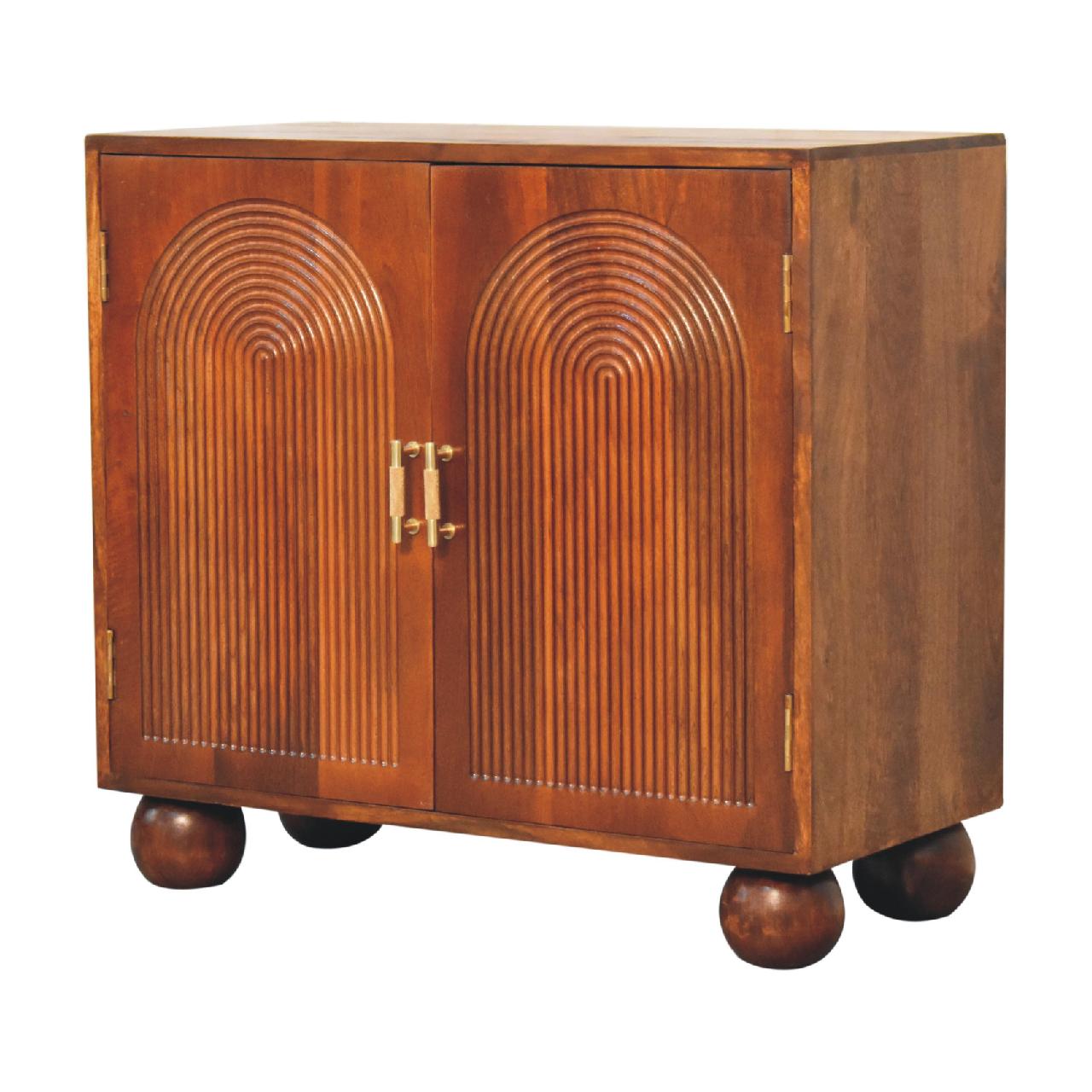 Solid Mango Wood Solid Chestnut Finished 2 Door Cabinet/Cupboard with Ball Feet - Image 3
