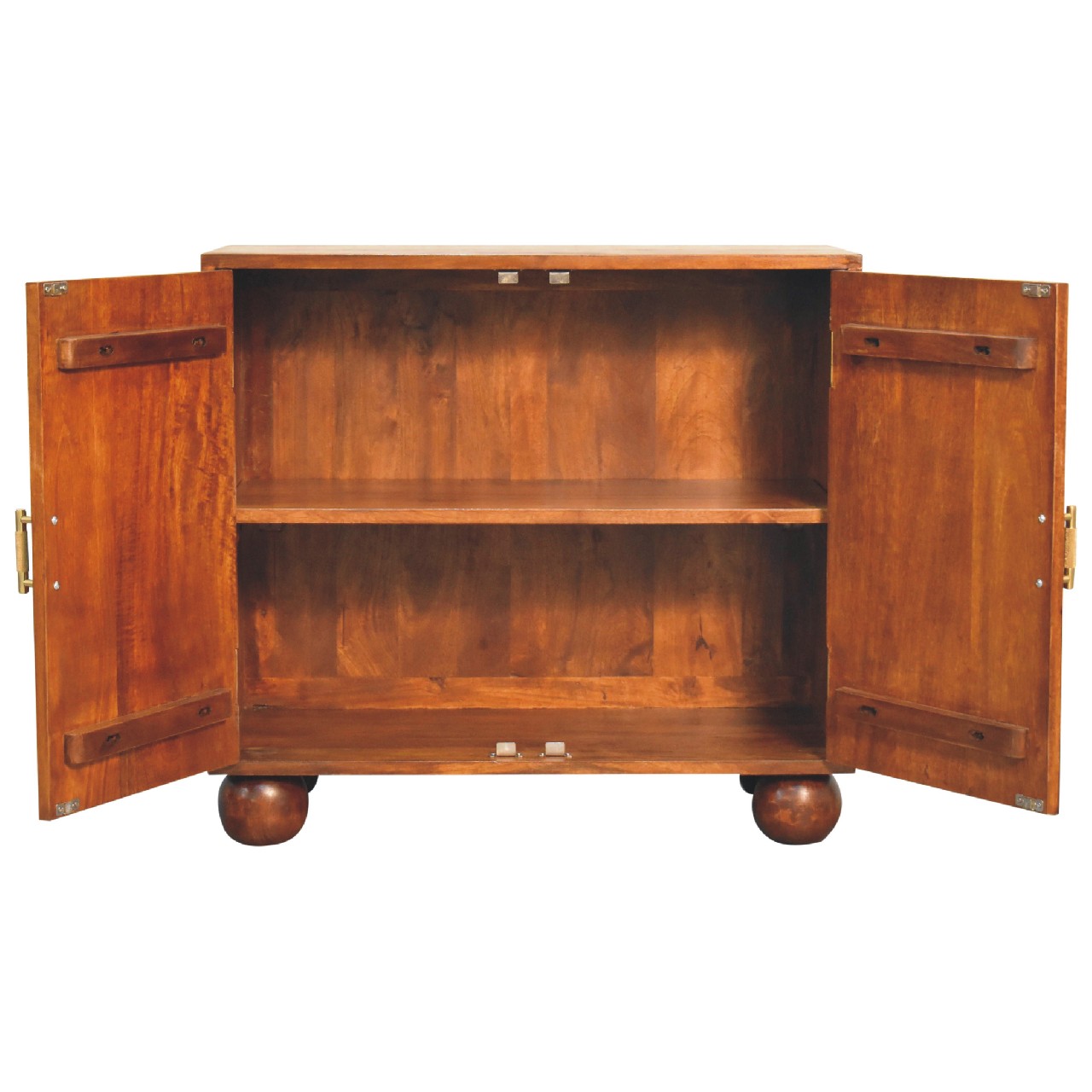 Solid Mango Wood Solid Chestnut Finished 2 Door Cabinet/Cupboard with Ball Feet - Image 4
