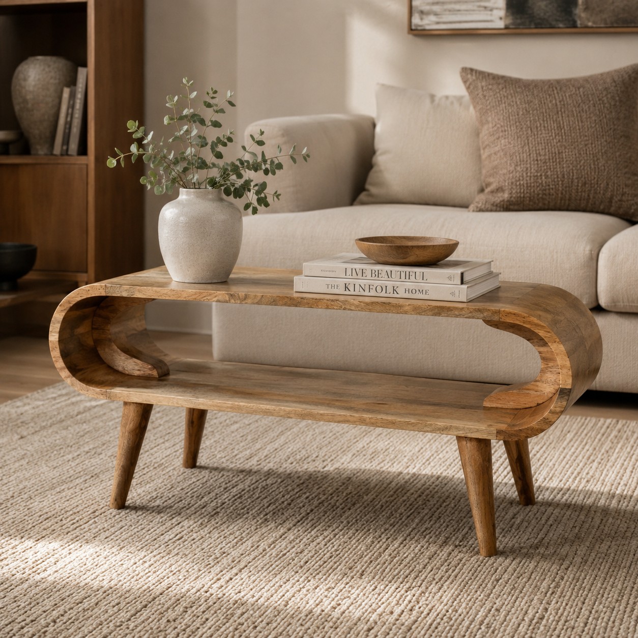 Solid Mango Wood Oak Finished Amaya Nordic Style Coffee Table