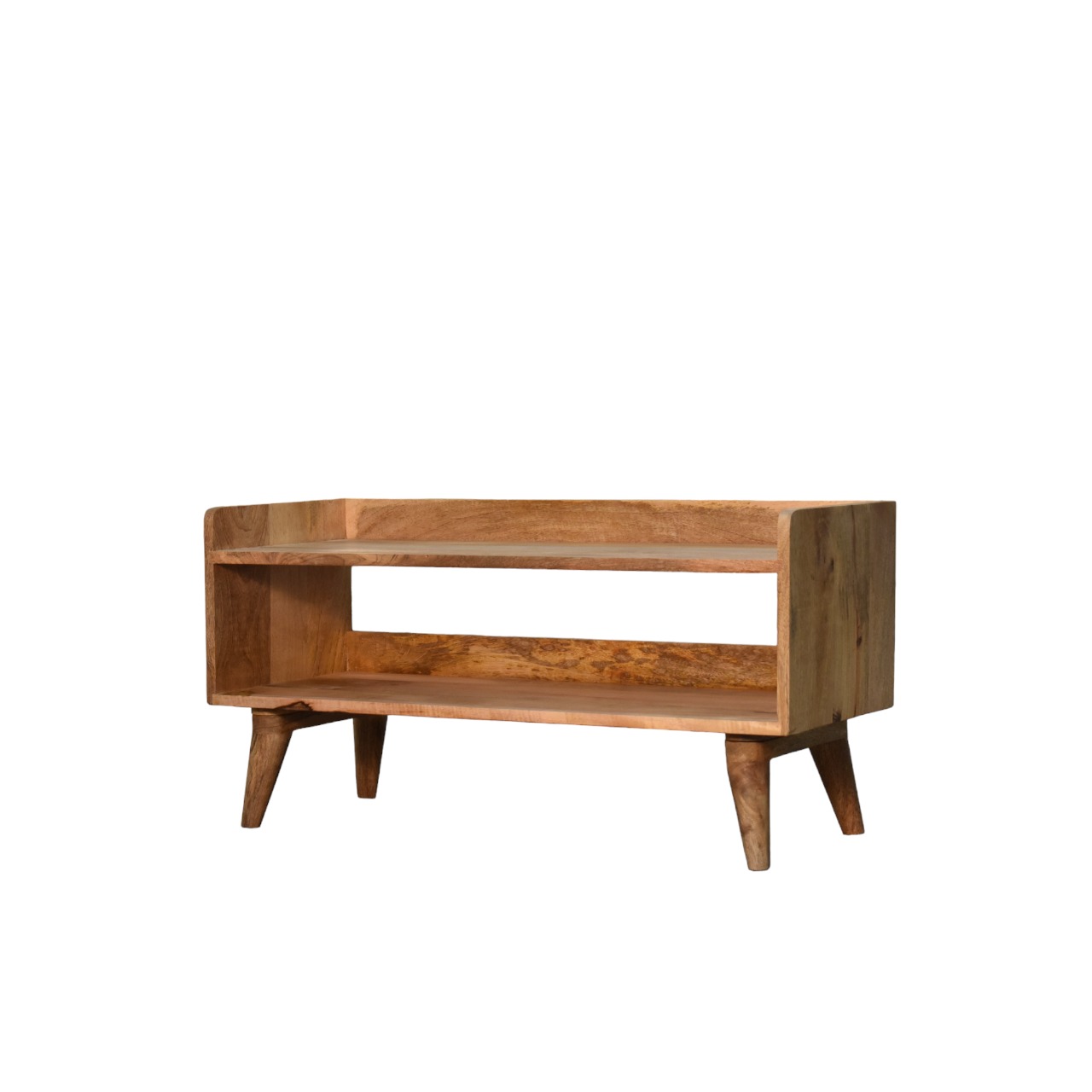 Solid Mango Wood Oak Finished Nordic Storage Bench - Image 2