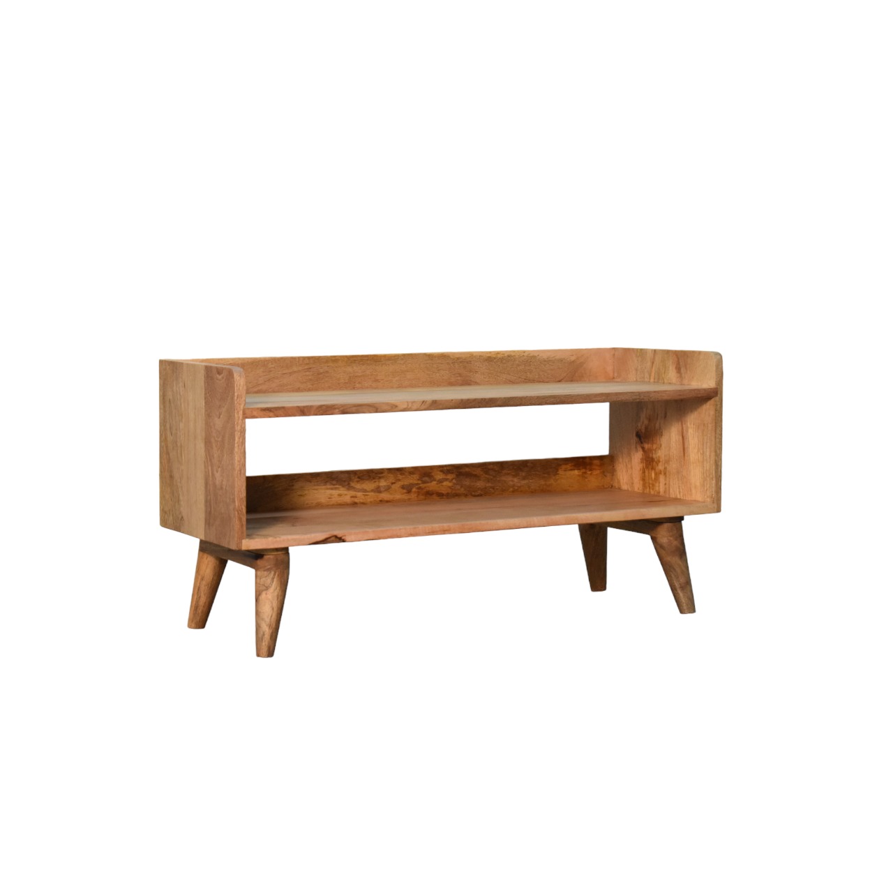 Solid Mango Wood Oak Finished Nordic Storage Bench - Image 3
