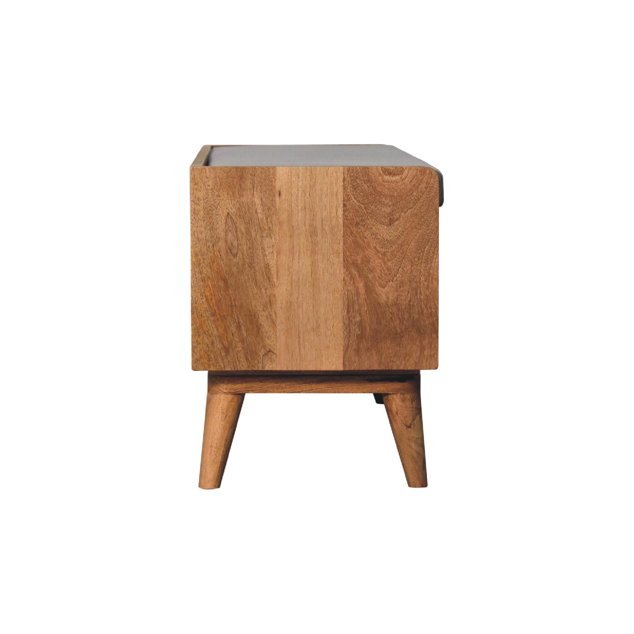 Solid Mango Wood Oak Finished Nordic Storage Bench With Light Brown Linen - Image 7