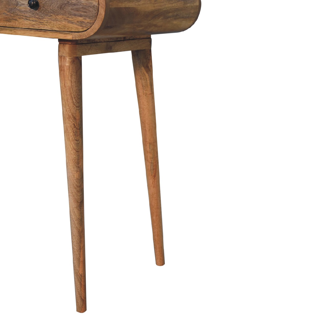 Solid Mango Wood Oak Finished 1 Drawer 1 Slot Curved Flow Writing Desk - Image 6