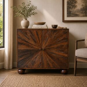 Solid Mango Wood Solid California Walnut Finished Reclaimed Cabinet/Cupboard with Ball Feet