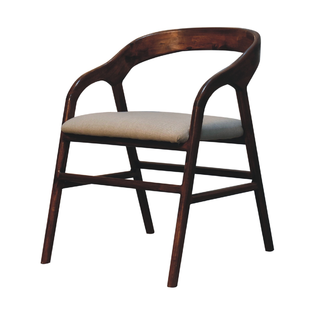 Solid Mango Wood Chestnut Finished Linen Upholstered Deco Chair - Image 2