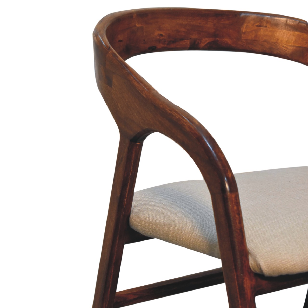 Solid Mango Wood Chestnut Finished Linen Upholstered Deco Chair - Image 3